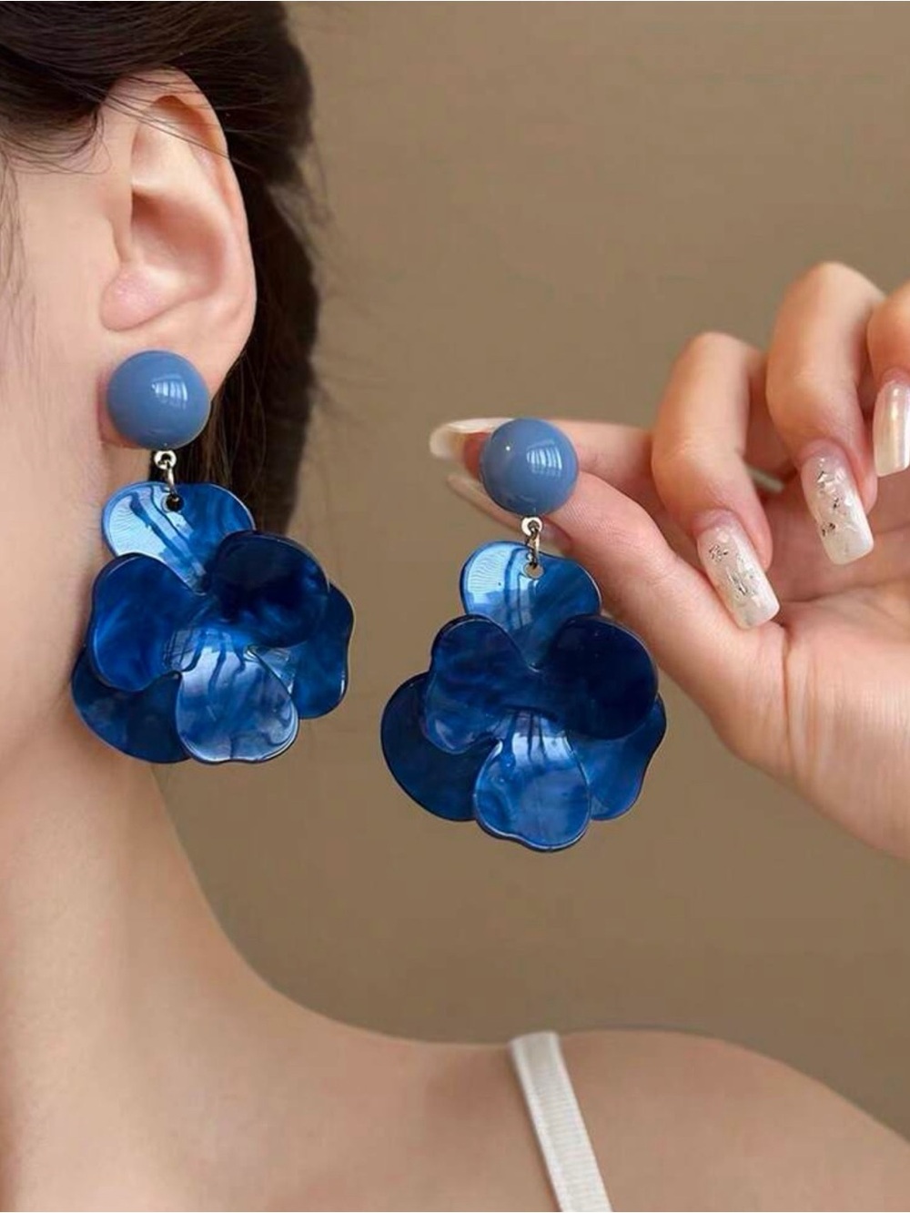 Blue Floral Drop Earrings - Women's Statement Jewelry